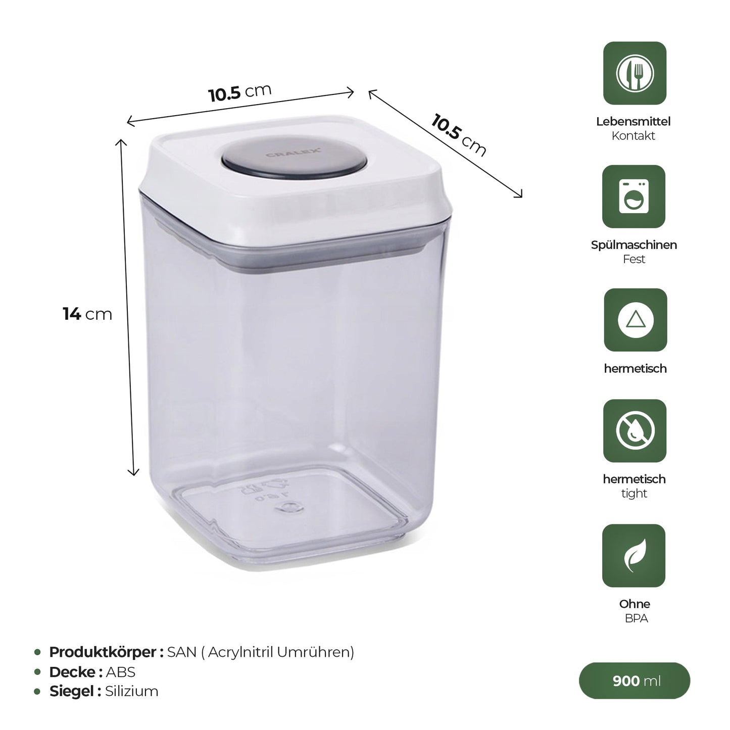 Lebensmittelbehälter 900 ml quadratisch für Snacks und Vorräte