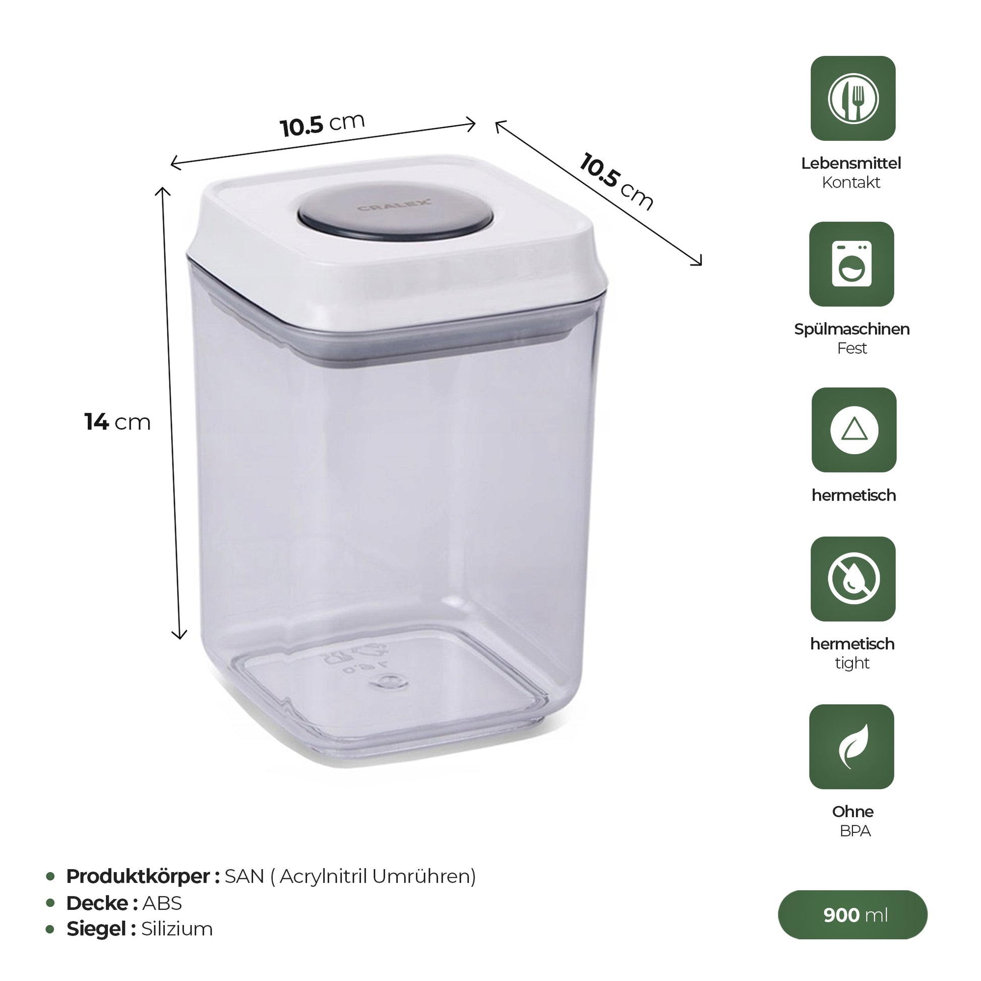 Lebensmittelbehälter 900 ml quadratisch für Snacks und Vorräte