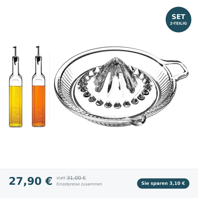 HELDENA Öl- und Essigflaschen Set – 2×500 ml mit Zitronenpresse
