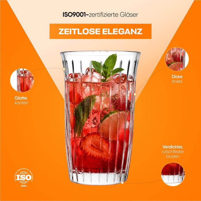 Longdrinkgläser 365 ml – 4er Set, geriffelt – Produktansicht 3