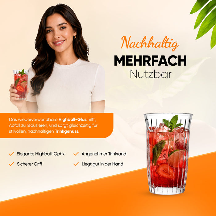 Longdrinkgläser 365 ml – 4er Set, geriffelt – Produktansicht 4