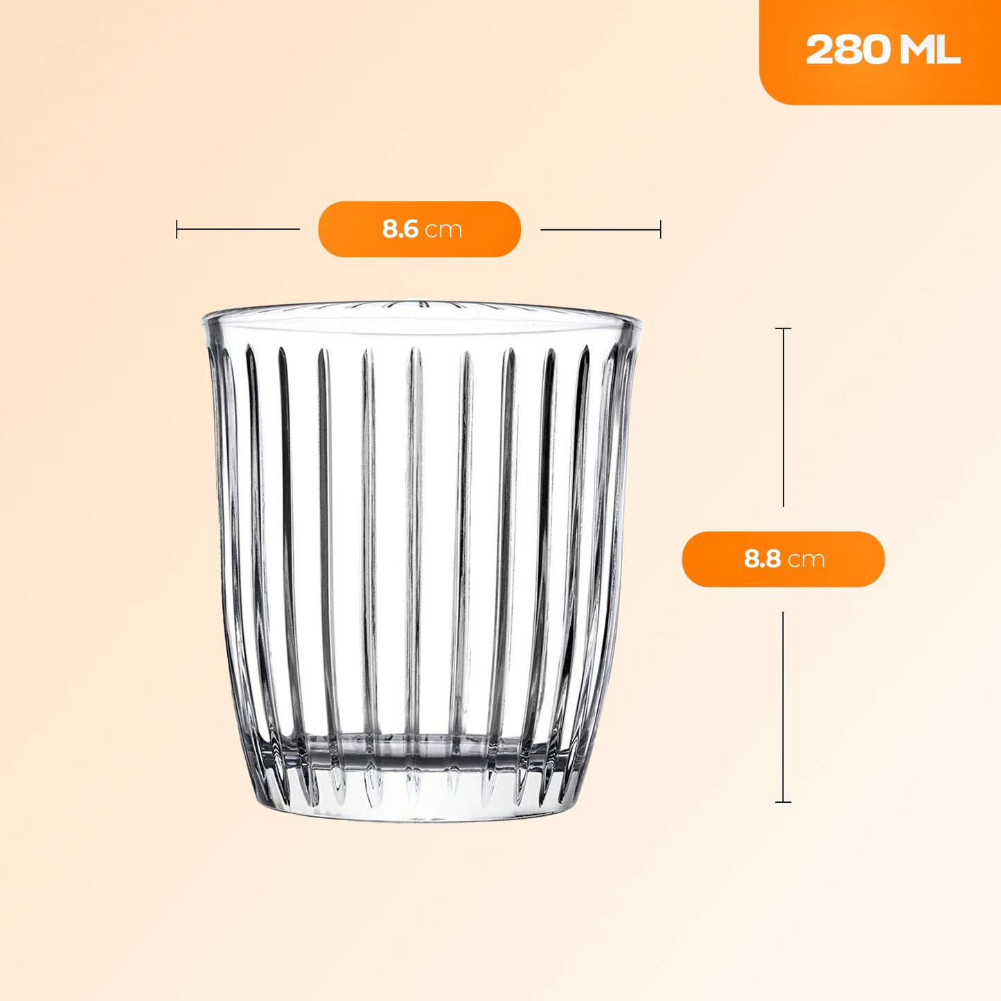 HELDENA Joy Whiskygläser 280 ml – 4er Set aus geriffeltem Glas