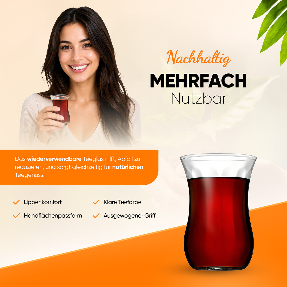 HELDENA Üsküdar Teeglas 120 ml – klares Teeglas mit schlanker Taillenform