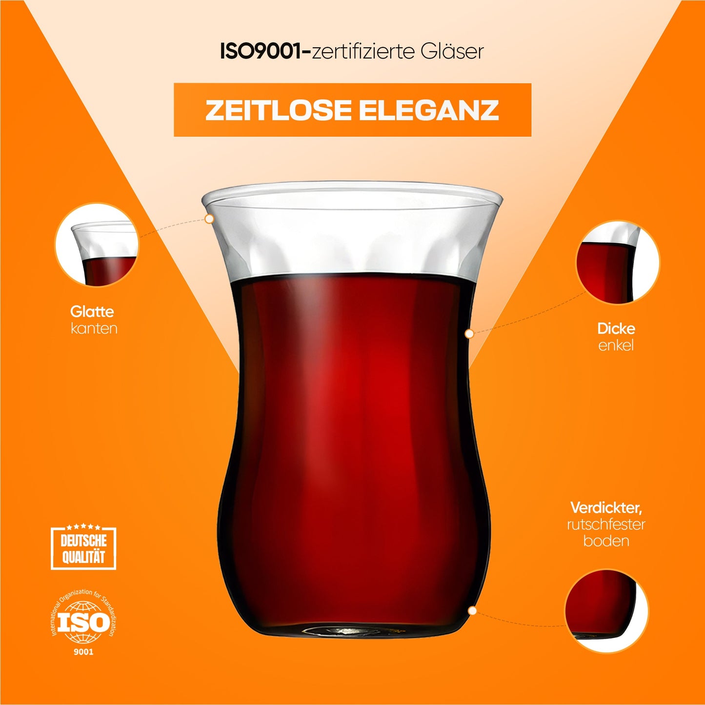 HELDENA Üsküdar Teegläser 120 ml – 12er Set aus klarem Glas für türkischen Tee
