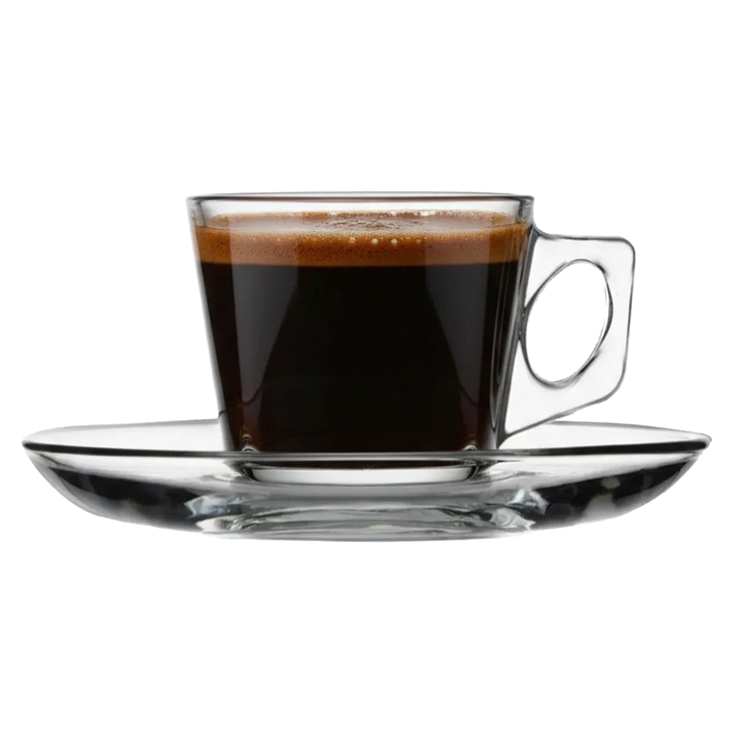 Vela Glastasse 80 ml mit Untertasse Detailansicht transparent