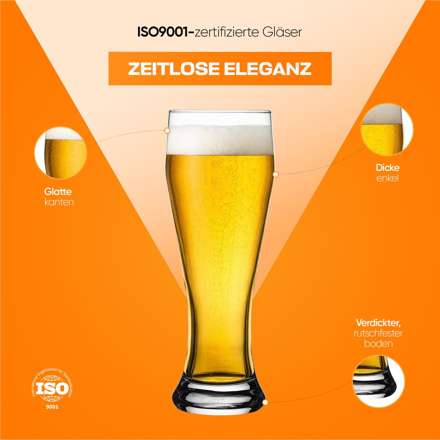 HELDENA Weizenbiergläser 665 ml – 6er Set aus klarem Glas