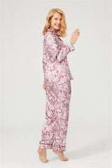 Cottonhill Satin-Pyjama geblümt (Pflaume), Seitenansicht