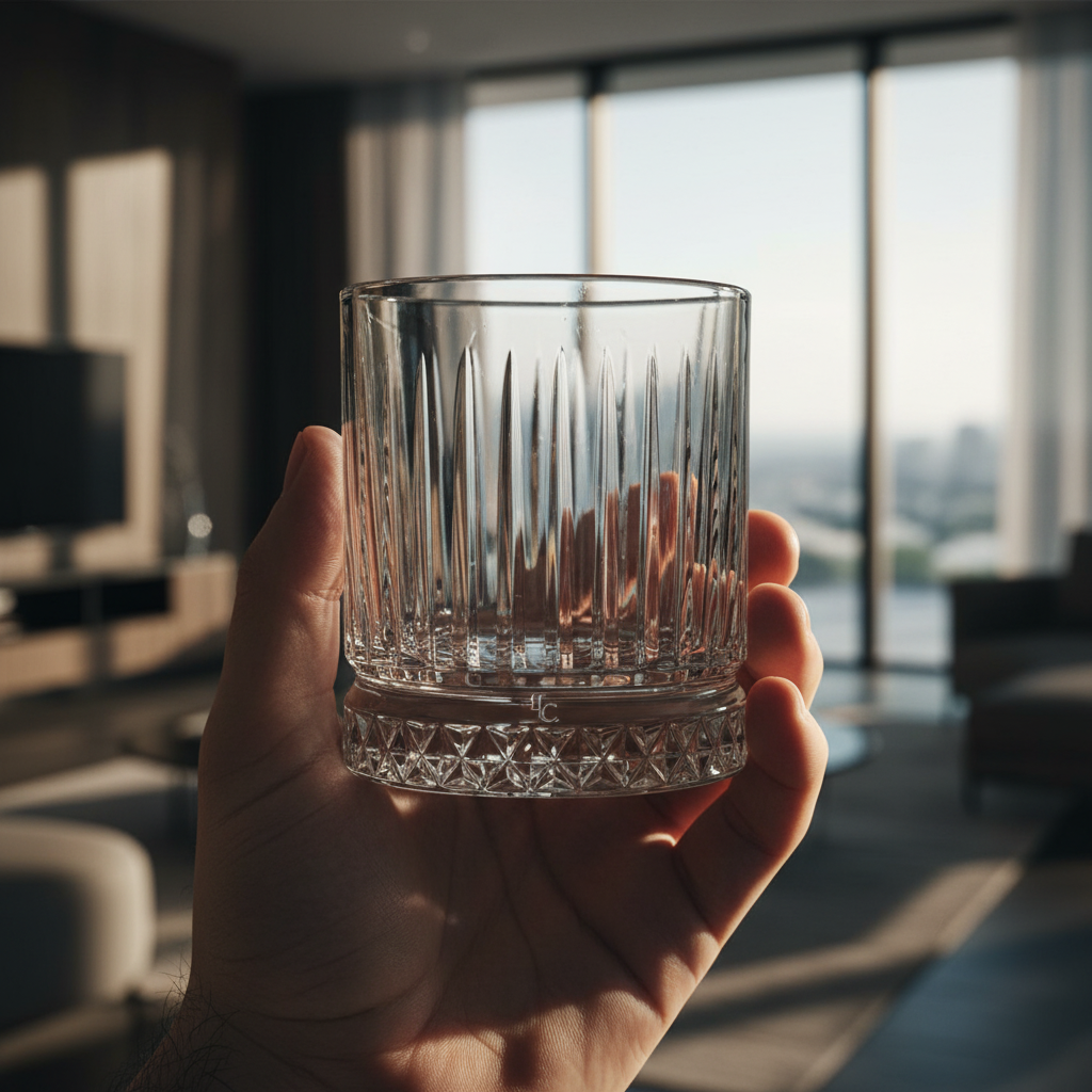 Pasabahce Elysia Whiskyglas Detailansicht Facettenschliff Lichtbrechung elegant