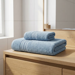 HELDENA Duschtuch Set 2er Blau – 100% Baumwolle 90×170 cm & Haartuch 50×85 cm