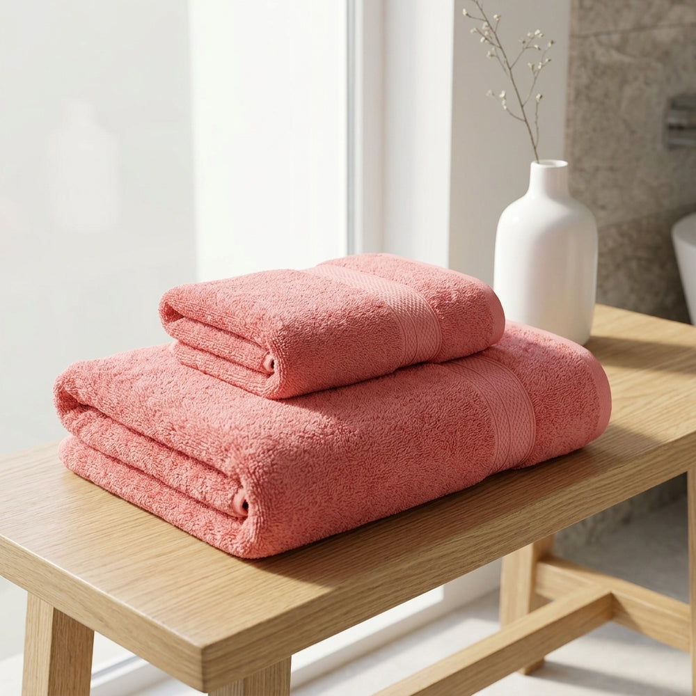 HELDENA Duschtuch Set 2er Lachs – 100% Baumwolle 90×170 cm & Haartuch 50×85 cm