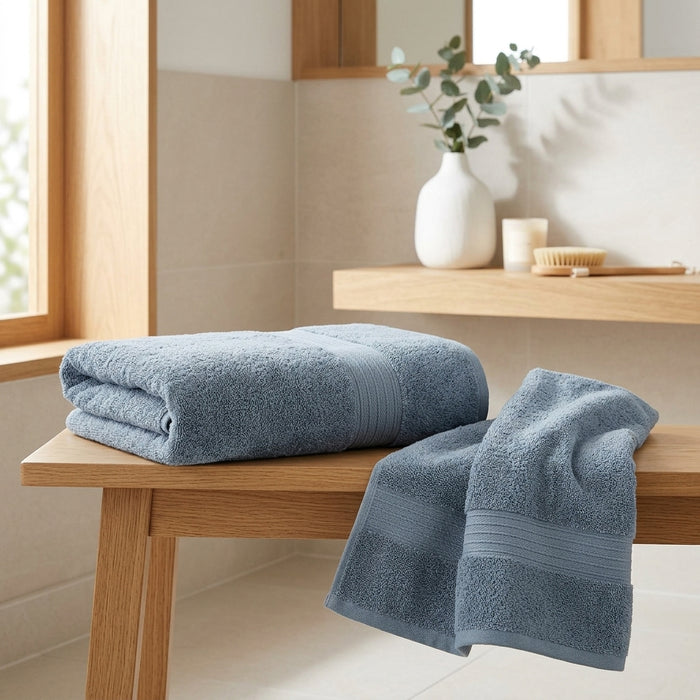 HELDENA Duschtuch Set 2er Blau – 100% Baumwolle 90×170 cm & Haartuch 50×85 cm