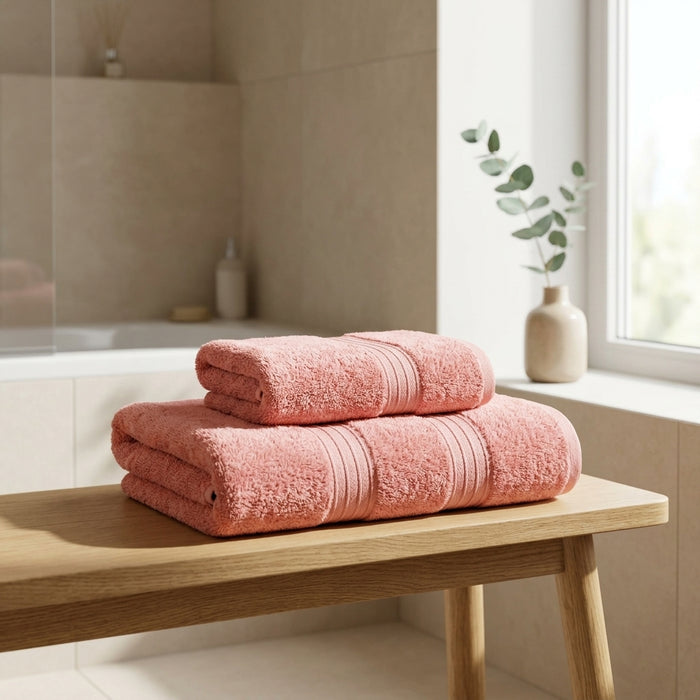 HELDENA Duschtuch Set 2er Lachs – 100% Baumwolle 90×170 cm & Haartuch 50×85 cm