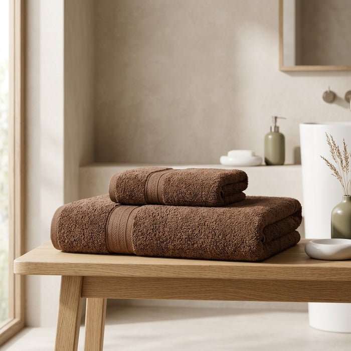HELDENA Duschtuch Set 2er Braun – 100% Baumwolle 90×170 cm & Haartuch 50×85 cm