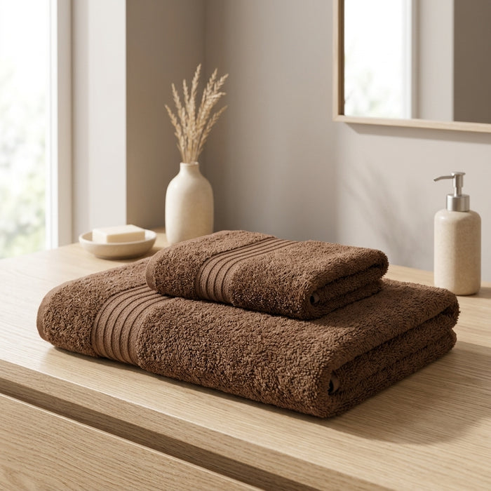 HELDENA Duschtuch Set 2er Braun – 100% Baumwolle 90×170 cm & Haartuch 50×85 cm