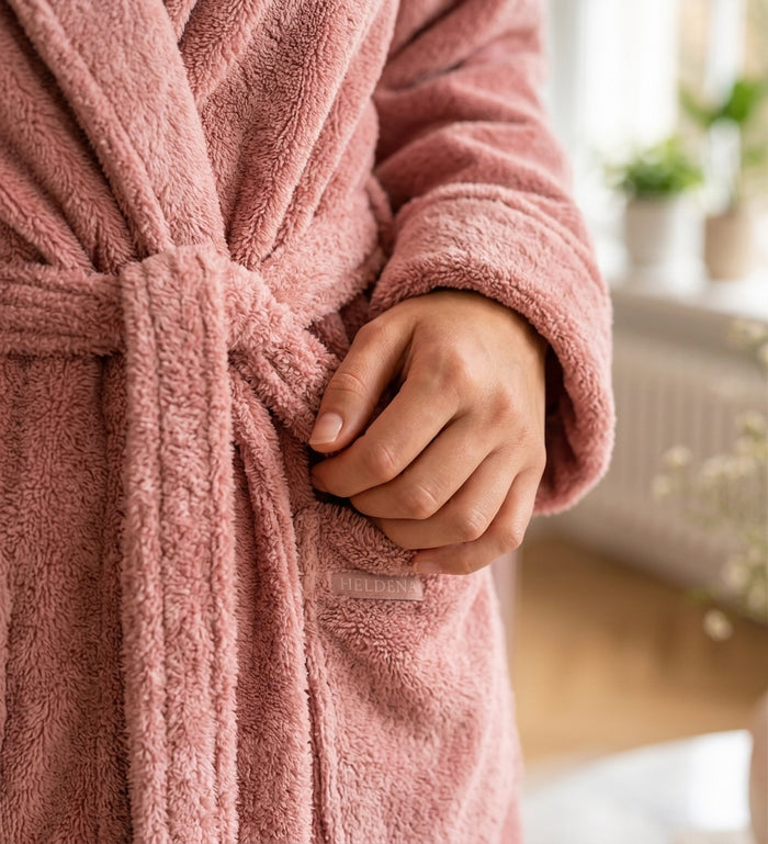 HELDENA Bademantel Altrosa, saugfähige Baumwolle für Bad und Sauna