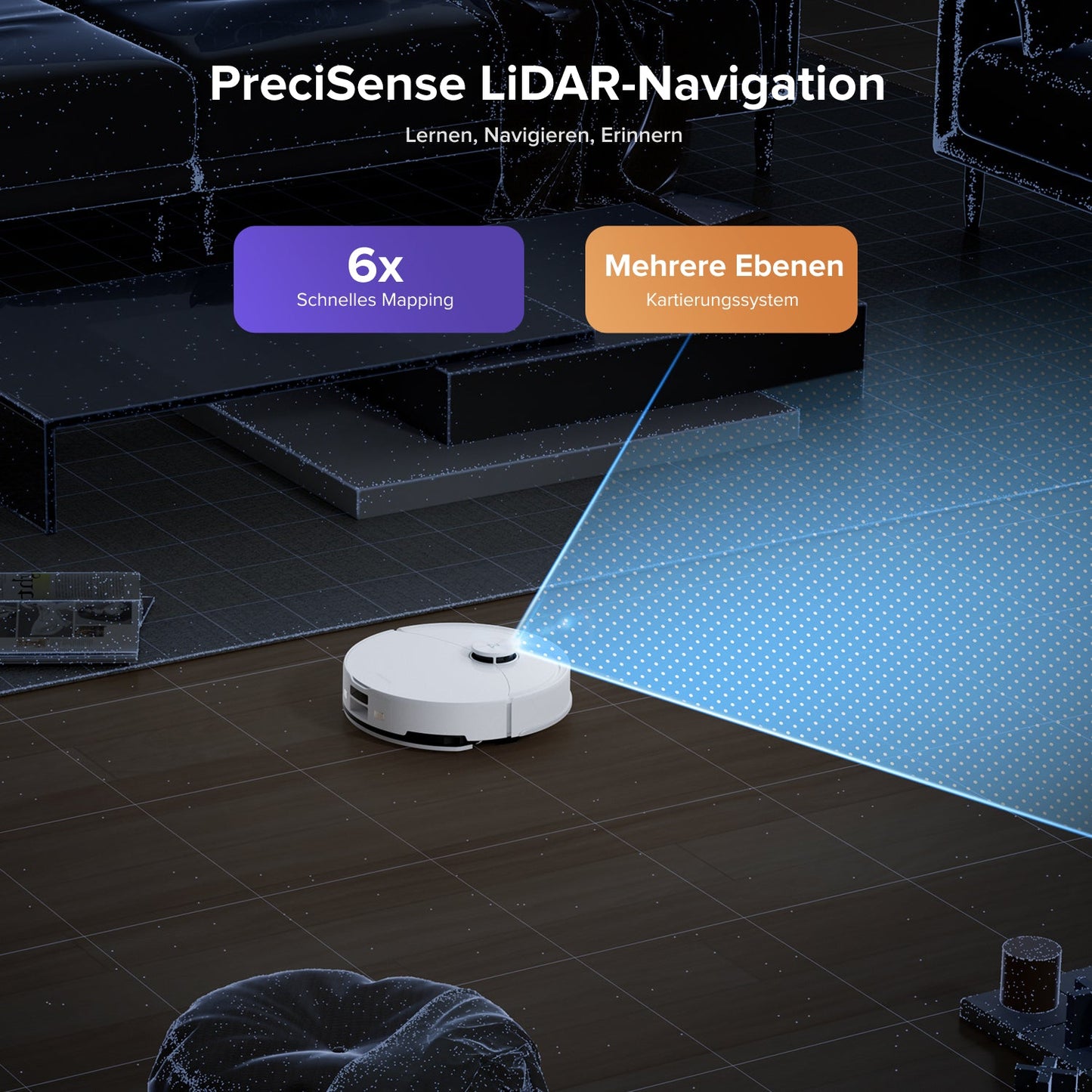Roborock Q10 S5+ Set navigiert per PreciSense LiDAR und erstellt eine präzise Raumkarte