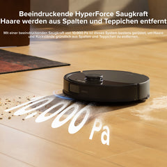 Roborock Q10 X5 saugt auf Teppich mit 10.000 Pa HyperForce Saugkraft