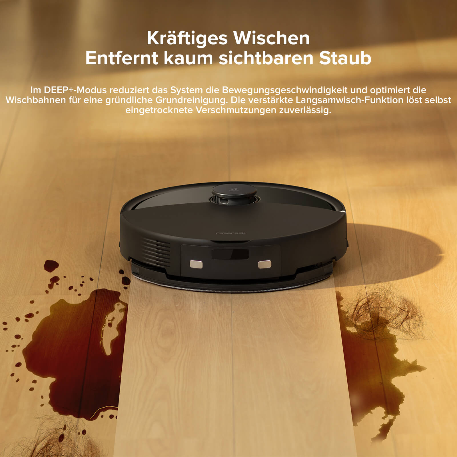 Roborock Q10 X5 Moppmodul auf Hartboden weißer Variante von oben