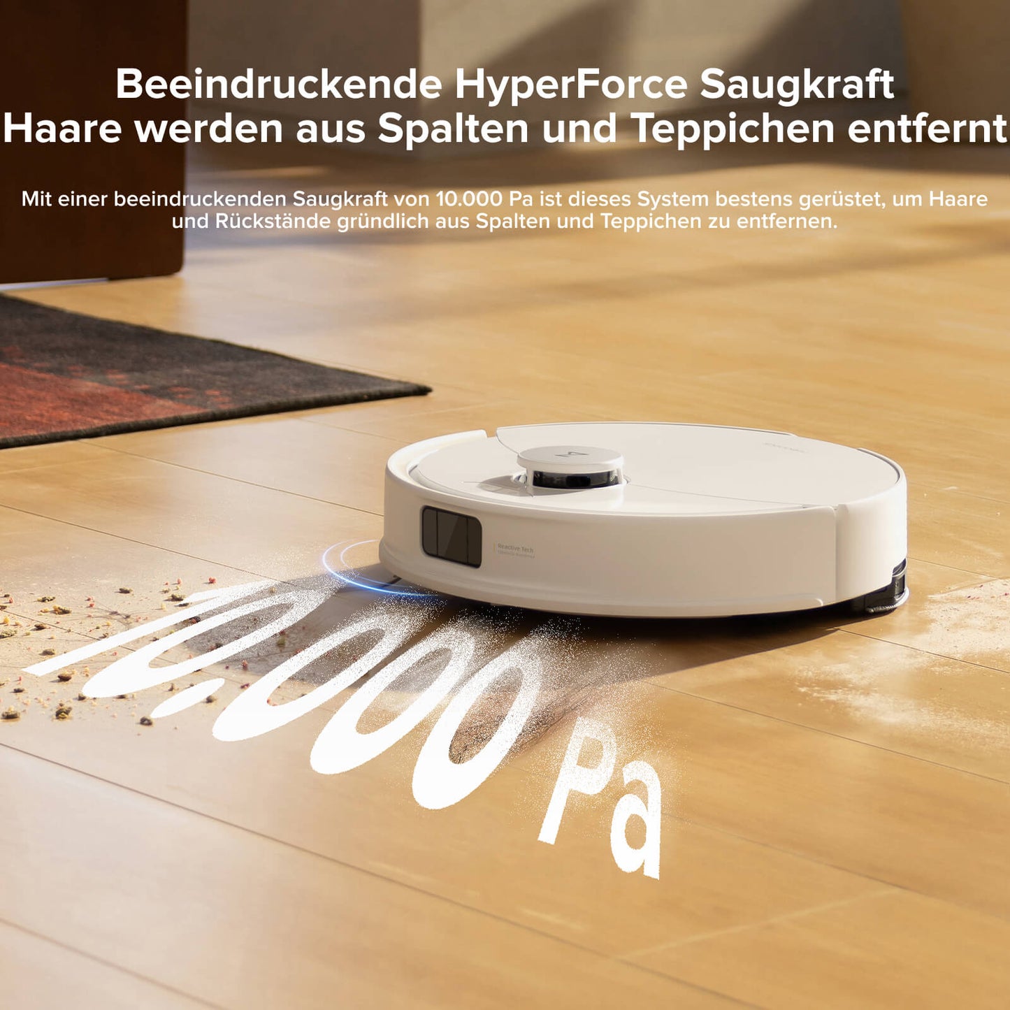 Roborock Q10 X5 weißer Saugroboter erkennt Hindernisse mit Reactive Tech
