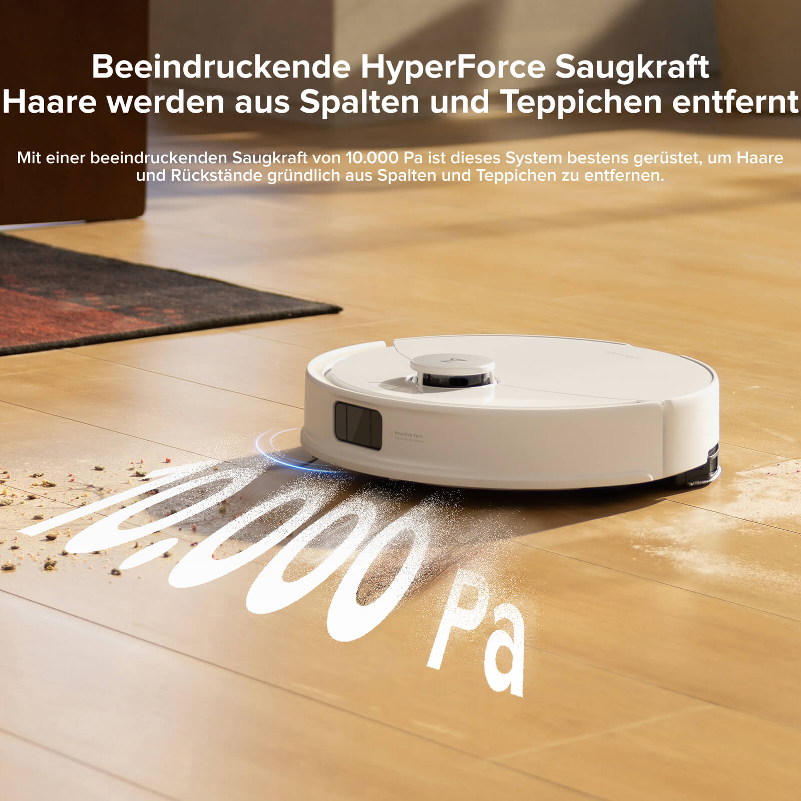 Roborock Q10 X5 weißer Saugroboter erkennt Hindernisse mit Reactive Tech
