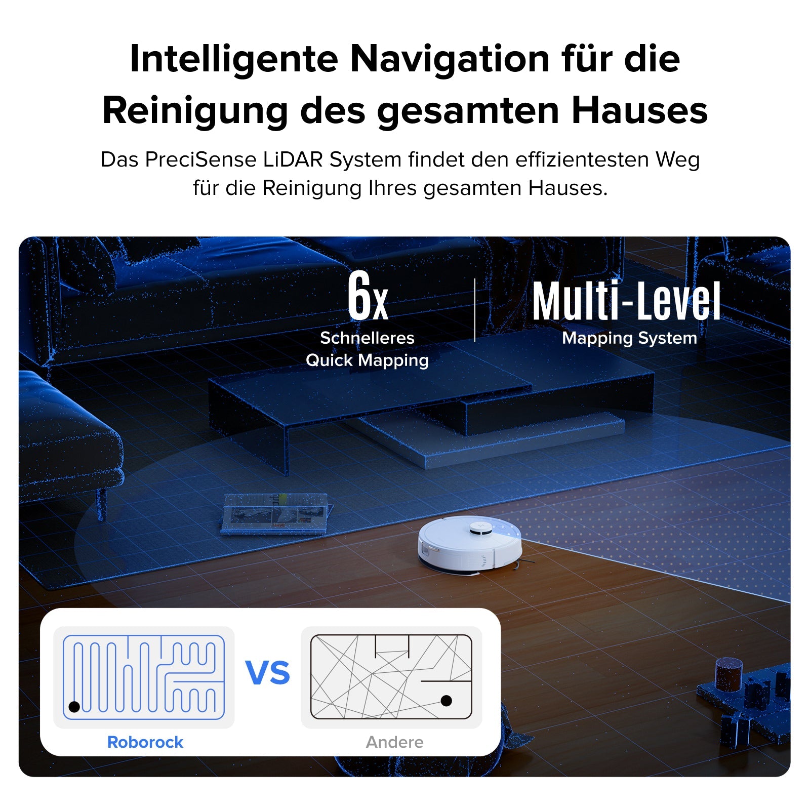 Roborock Q7 L5 schwarze Variante Wohnzimmer Lifestyle Hartboden