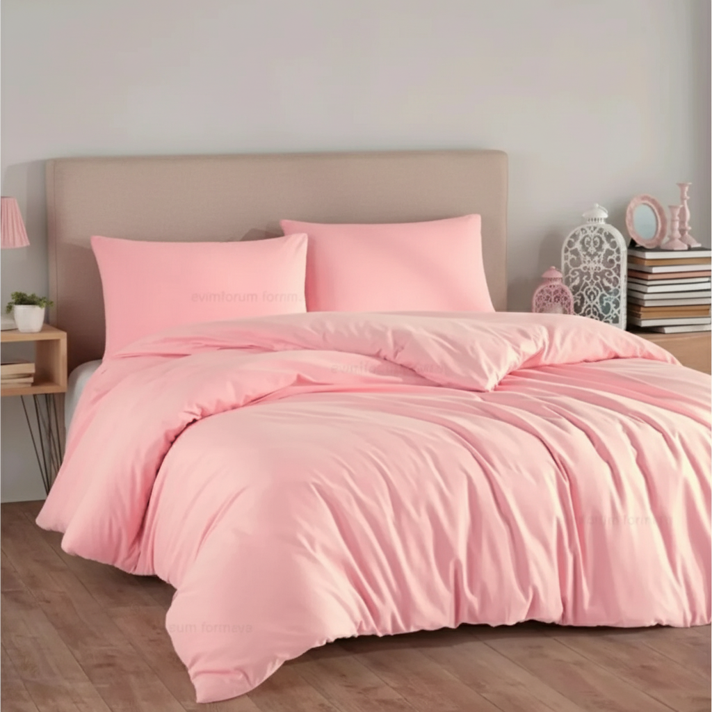 Bettwäsche Set Rosa aus 100% Baumwolle Ranforce mit Spannbettlaken