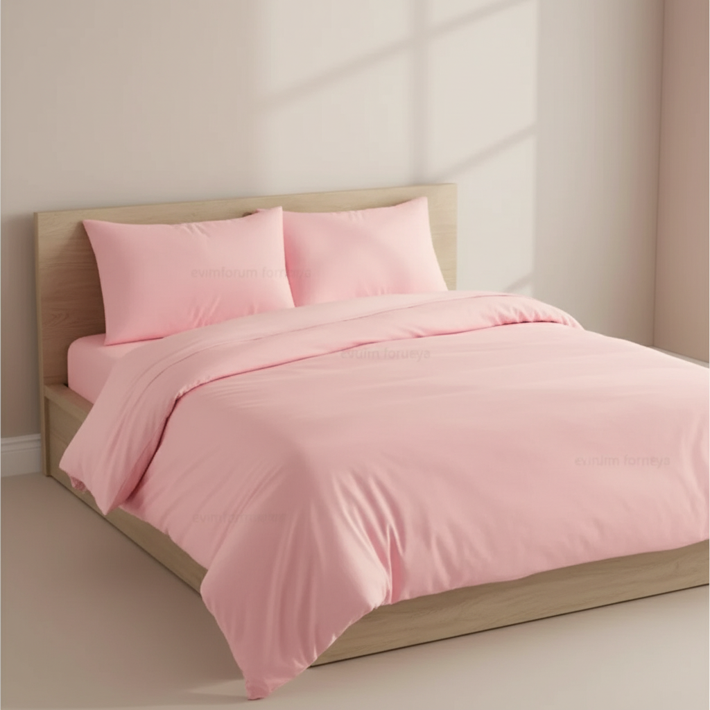 Bettwäsche Set Rosa aus 100% Baumwolle Ranforce mit Spannbettlaken