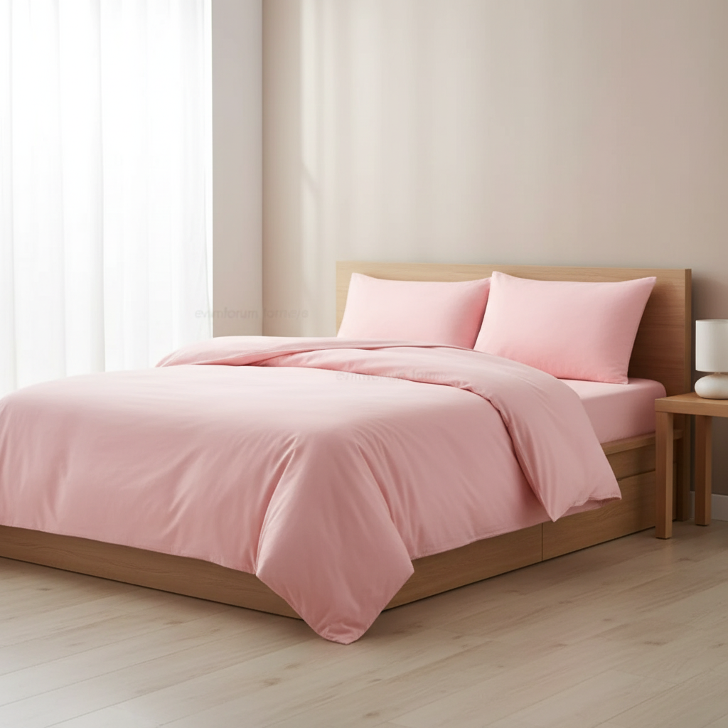 Bettwäsche Set Rosa aus 100% Baumwolle Ranforce mit Spannbettlaken