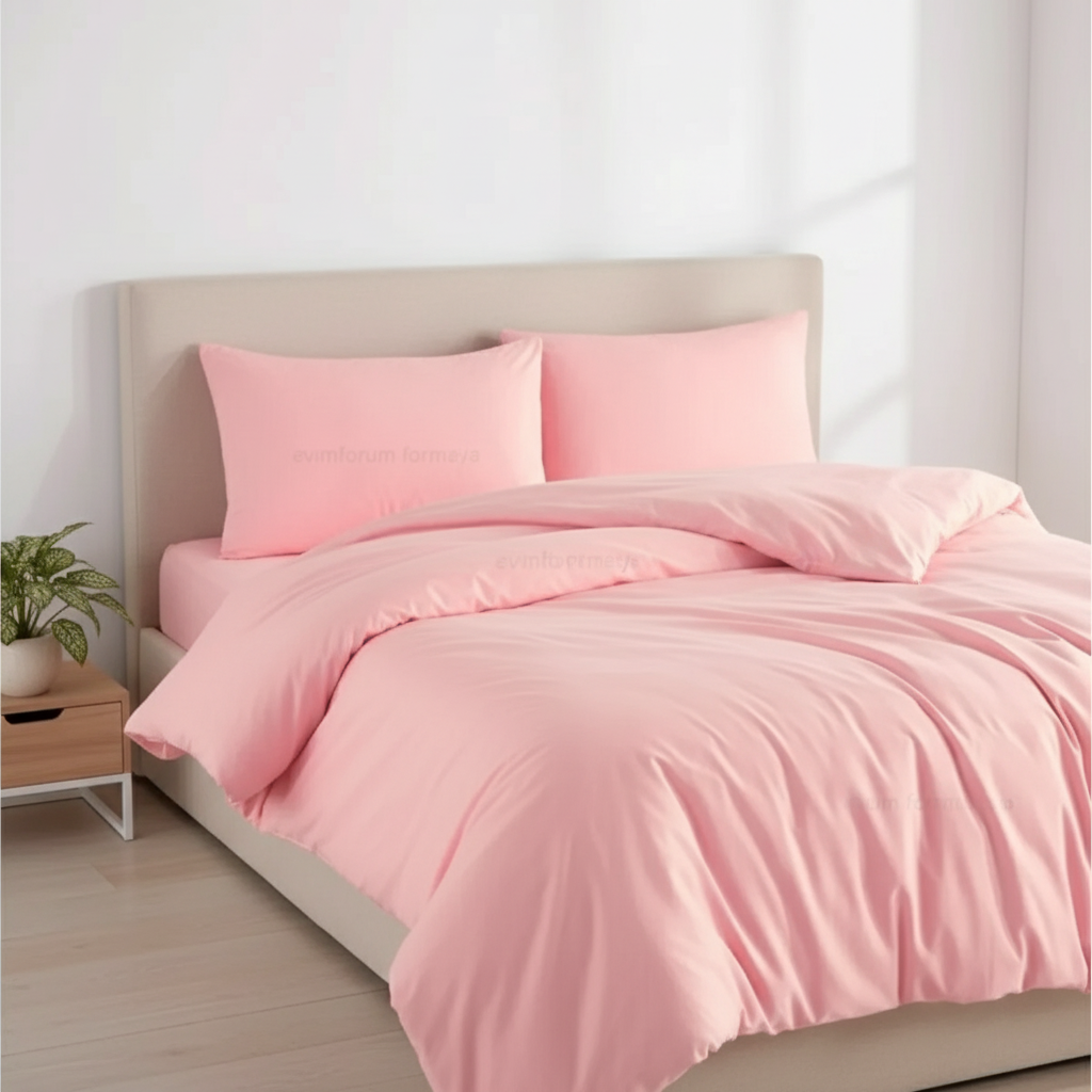 Bettwäsche Set Rosa aus 100% Baumwolle Ranforce mit Spannbettlaken