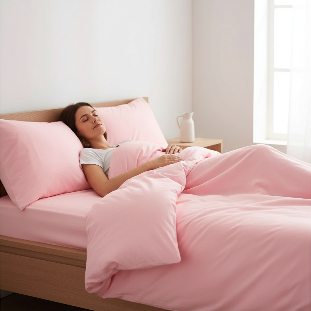 Bettwäsche Set Rosa aus 100% Baumwolle Ranforce mit Spannbettlaken