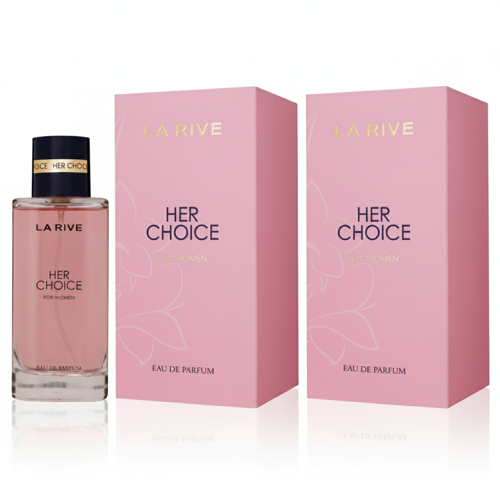 La Rive Her Choice Eau de Parfum, femininer süß-blumiger Damenduft mit rosa Verpackung und Glasflakon