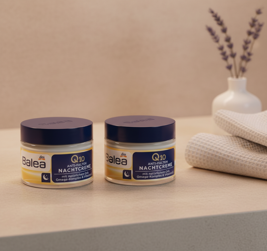 Balea Q10 Nachtcreme 50 ml, Verpackung der reichhaltigen Gesichtspflege für die Nacht