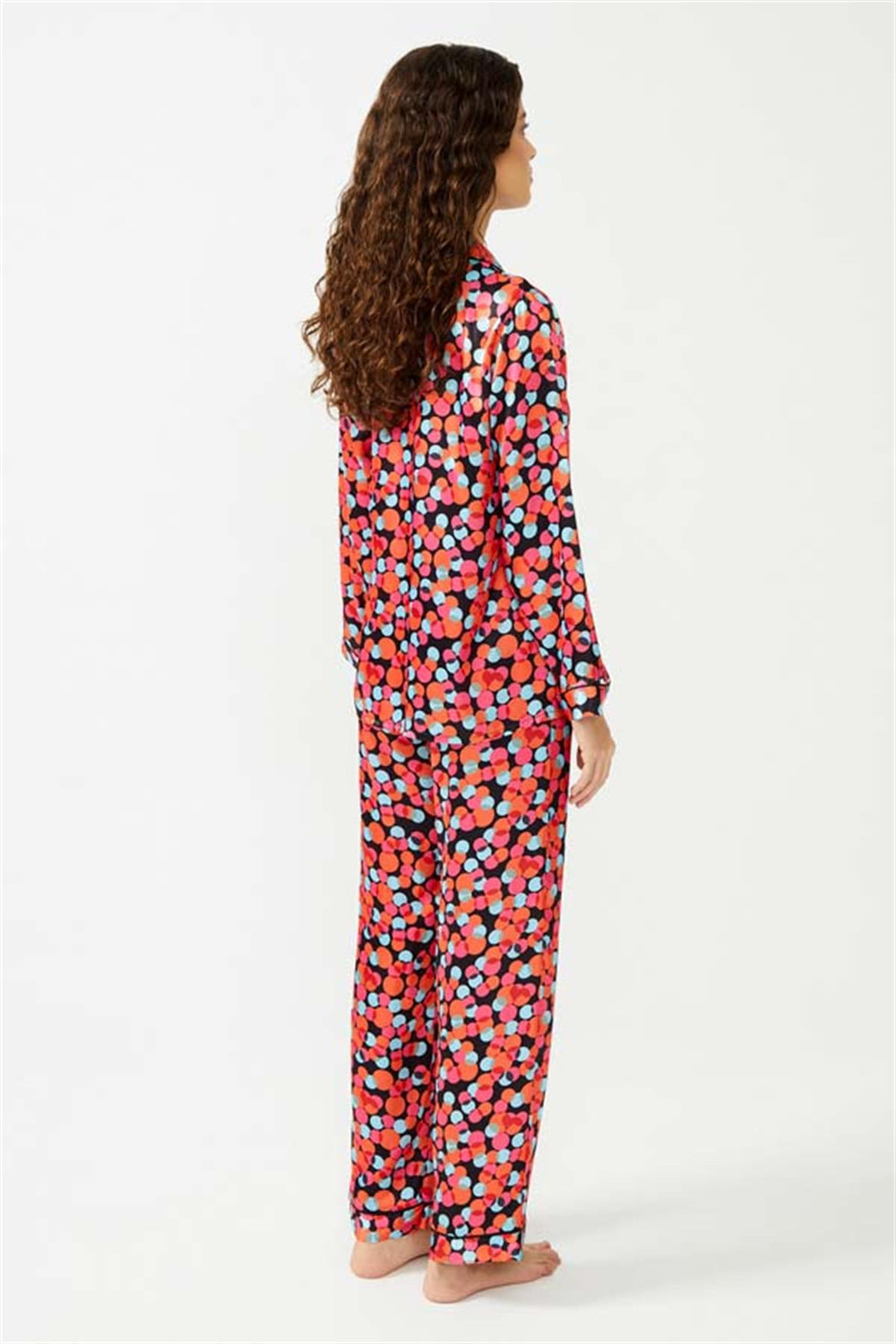 Cottonhill Satin-Pyjama bunt gepunktet, Rückansicht