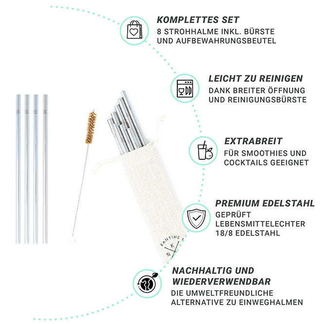 Wiederverwendbare Trinkhalme aus Edelstahl für Smoothies Cocktails und Säfte