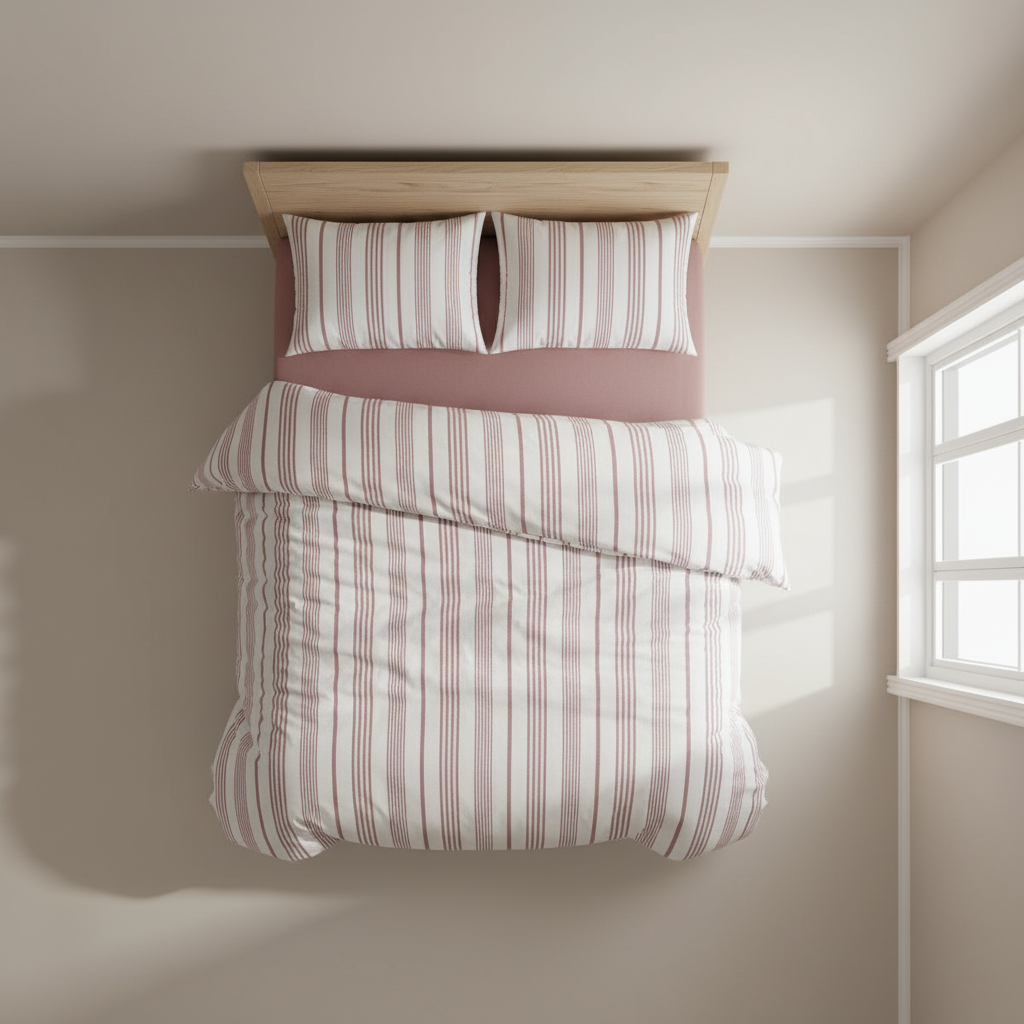 Bettwäsche Set Weiß Rosa Gestreift aus 100% Baumwolle Ranforce mit Spannbettlaken