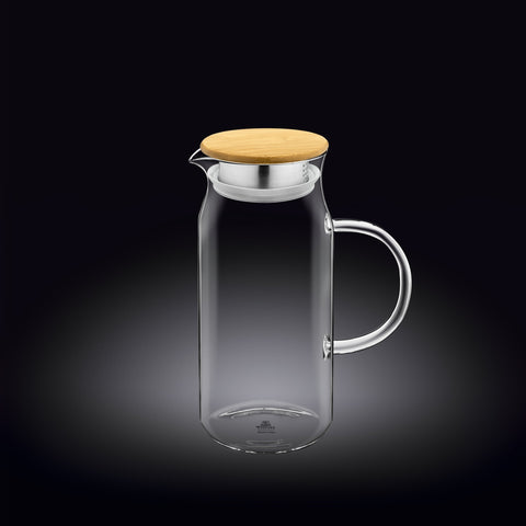 Wilmax Krug 1000 ml mit Bambusdeckel Transparent Thermoglas