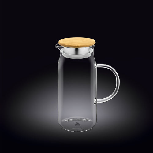 Wilmax Krug 1000 ml mit Bambusdeckel Transparent Thermoglas