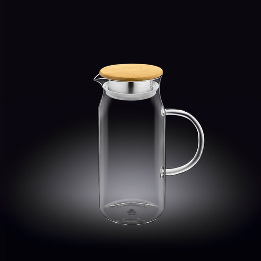Wilmax Krug 1000 ml mit Bambusdeckel Transparent Thermoglas