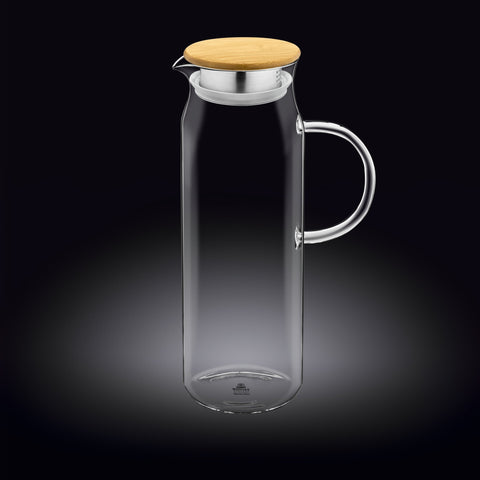 Wilmax Krug 1500 ml mit Bambusdeckel Transparent Thermoglas