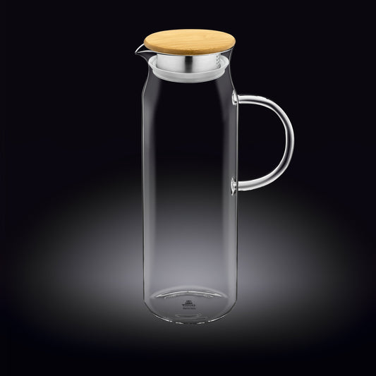 Wilmax Krug 1500 ml mit Bambusdeckel Transparent Thermoglas