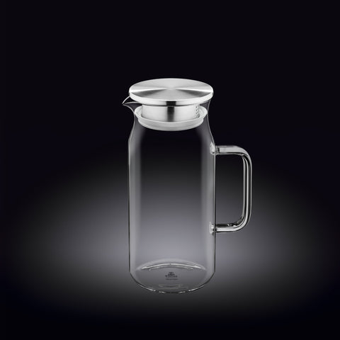 Wilmax Krug 1000 ml mit Edelstahldeckel Transparent Thermoglas