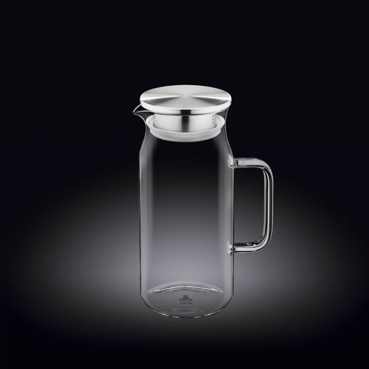 Wilmax Krug 1000 ml mit Edelstahldeckel Transparent Thermoglas