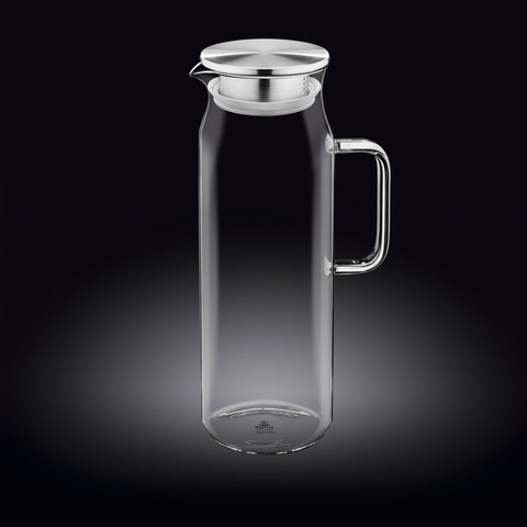 Wilmax Krug 1500 ml mit Edelstahldeckel und Filter Transparent Thermoglas