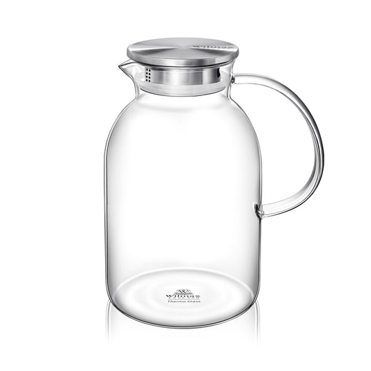 Wilmax Krug 2100 ml mit Edelstahldeckel und Filter Transparent Thermoglas