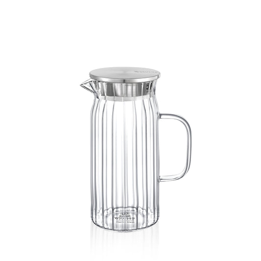 Wilmax Krug 1000 ml mit Edelstahldeckel Transparent Thermoglas