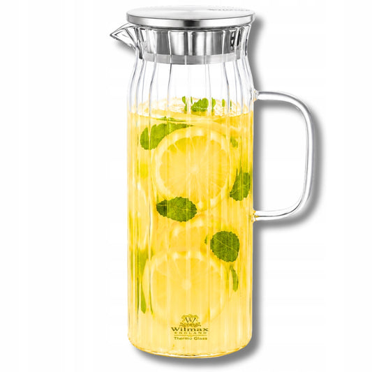 Wilmax Krug 1500 ml mit Edelstahldeckel Transparent Thermoglas