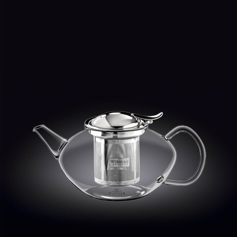 Wilmax Teekanne 650 ml mit Edelstahlfilter Transparent Thermoglas
