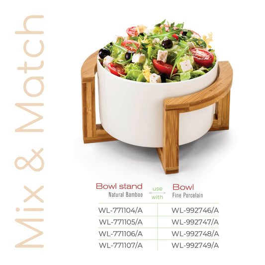 Wilmax Servierset 2-teilig mit Schüssel 23 cm mit Bambusständer Weiß Porzellan