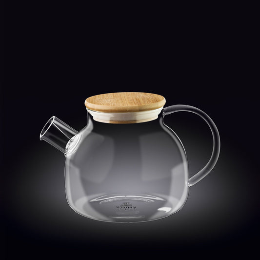 Wilmax Teekanne 950 ml mit Federfilter und Bambusdeckel Transparent Thermoglas