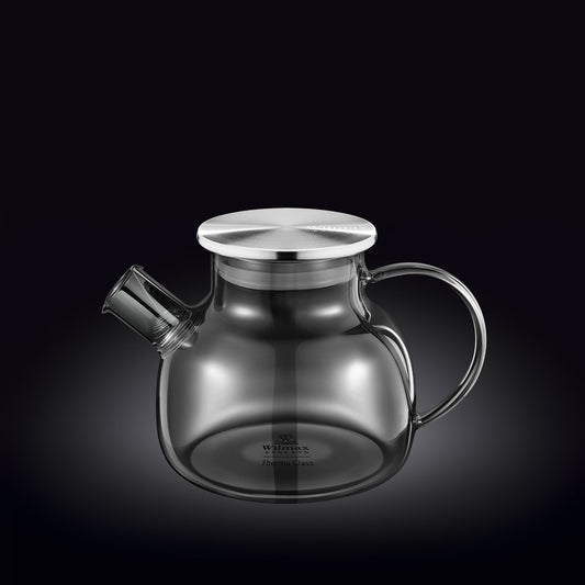Wilmax Teekanne 950 ml mit Federfilter und mit Edelstahldeckel Grau Thermoglas